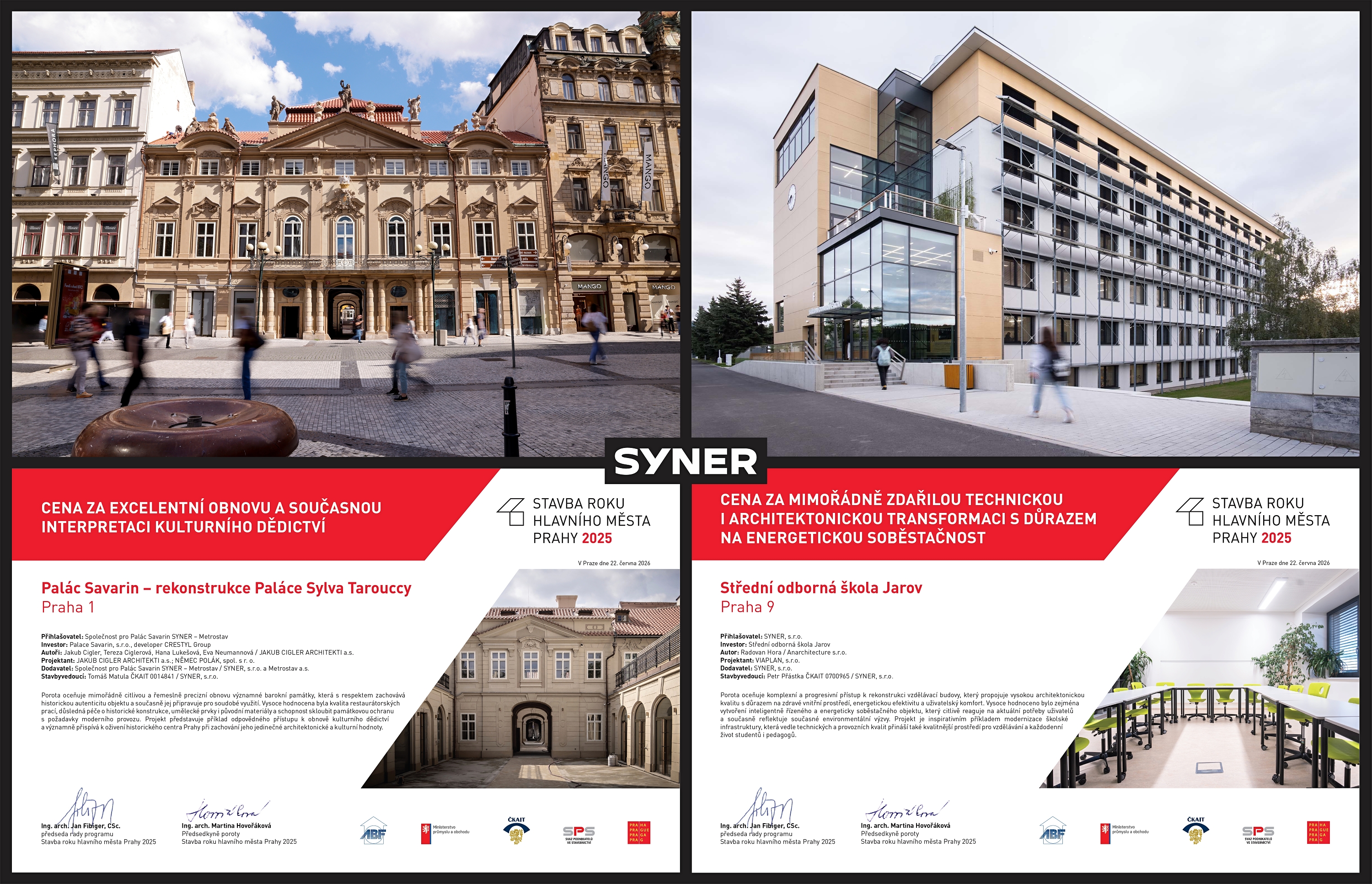 SYNER slaví dvojí úspěch v soutěži Stavba roku hlavního města Prahy 2025
